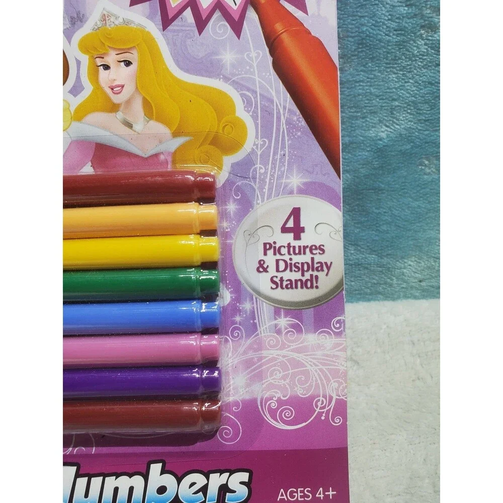 2011 Disney Princess Marker By Numbers Set 4 Pictures Display Stand & 8 Markers